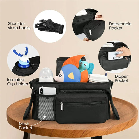 Universal Stroller Caddy Organizer - Compact Baby Storage Solution! Teeny Pandas