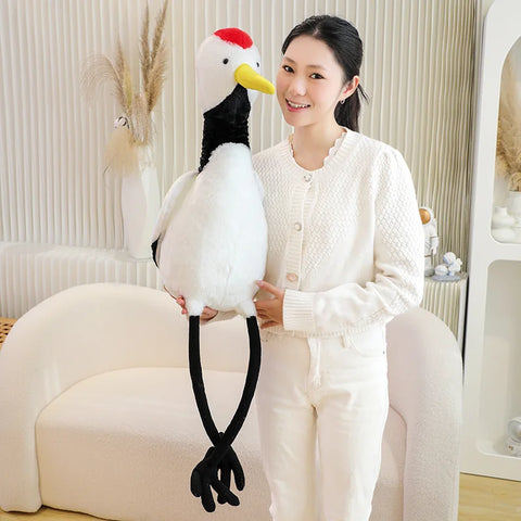 Real Life Long-Legged Red-Crowned Crane Plush Toy - Stuffed Bird Animal