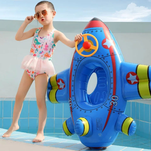 Inflatable Kids Swim Ring – Airplane Pool Float Teeny Pandas