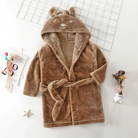 Autumn Winter Kids Hooded Bathrobe – Baby Boys Girls Cartoon Rabbit Flannel