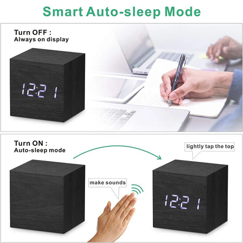Wooden Digital Alarm Clock with Temperature & Sound Control