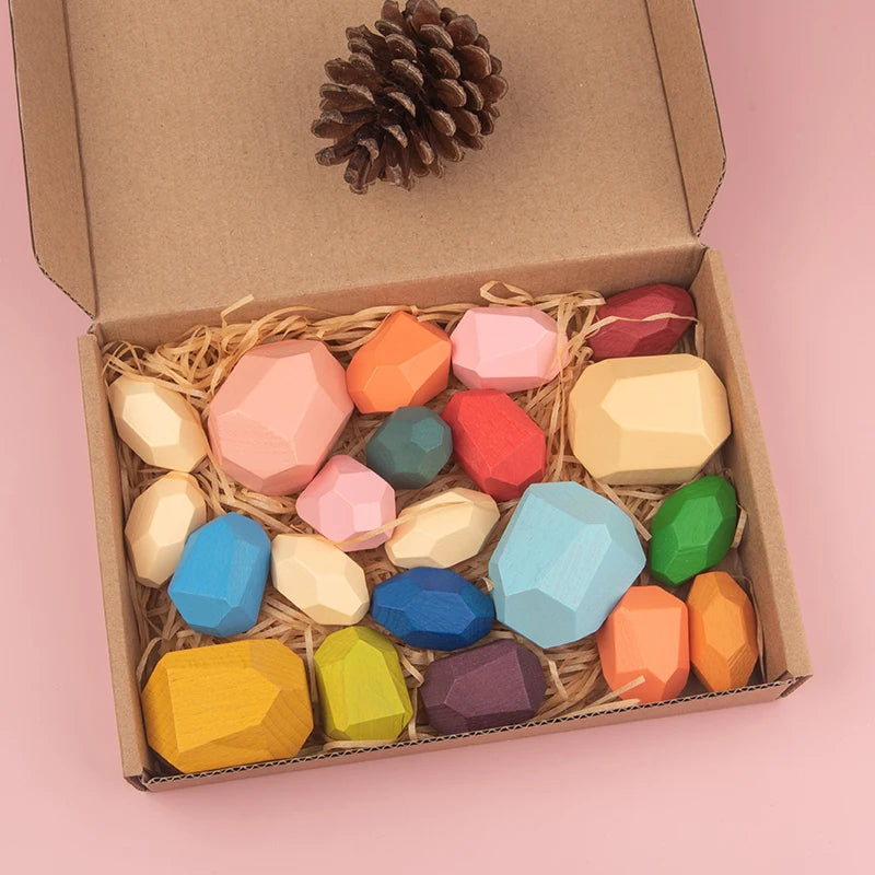 Wooden Rainbow-Stone Building Blocks for Creative Play Teeny Pandas