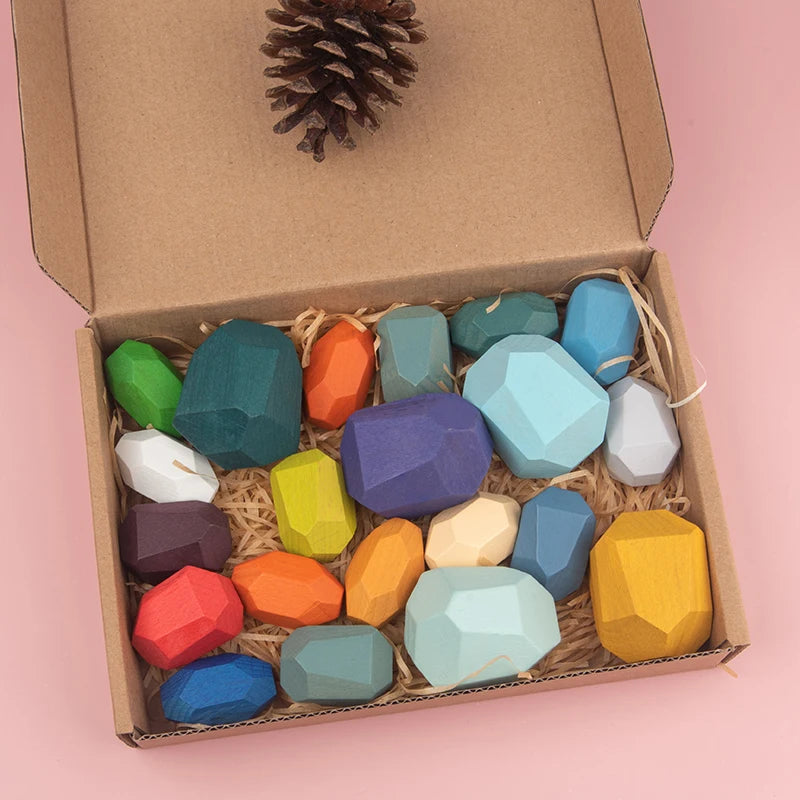 Wooden Rainbow-Stone Building Blocks for Creative Play Teeny Pandas